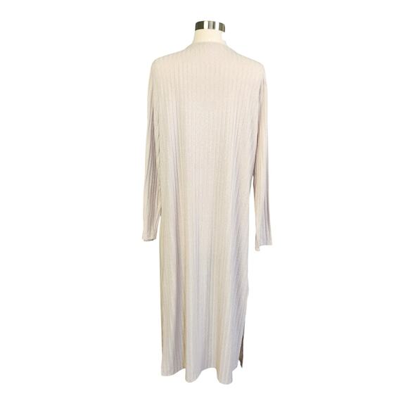 MNG Mango Womens Ribbed Long Duster Cardigan Size Large Beige Tie Front Slits - Picture 7 of 12